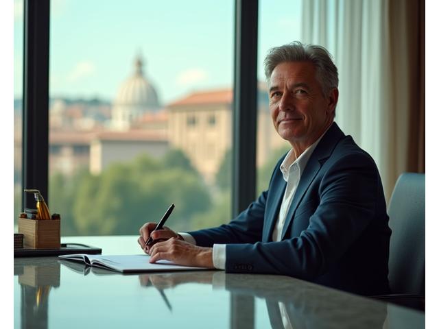 Professionista sereno e concentrato in un ambiente di lavoro moderno