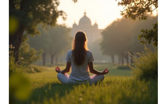 Persona che pratica mindfulness in un parco