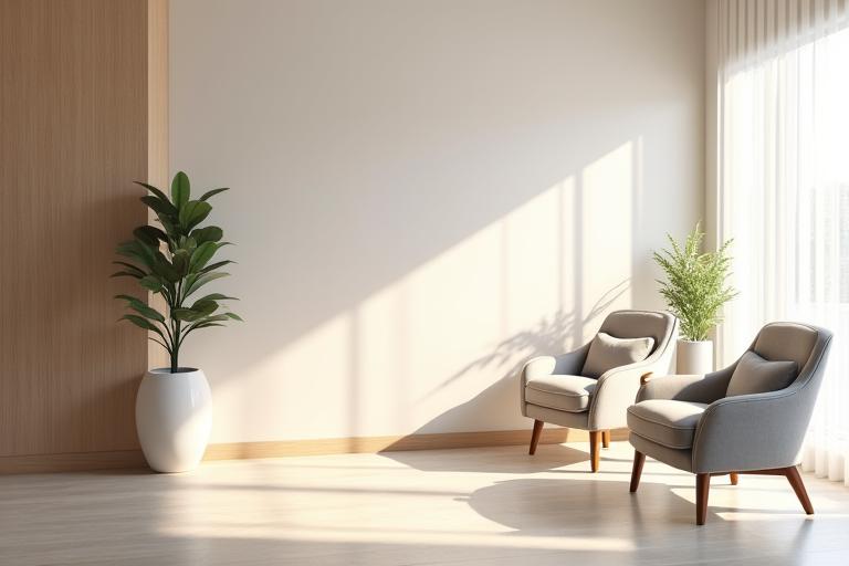 Interno di una sala consulenze accogliente e luminosa con sedute confortevoli e piante verdi.