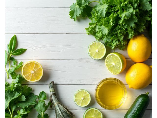 Frutta fresca e verdura disposta artisticamente per un detox