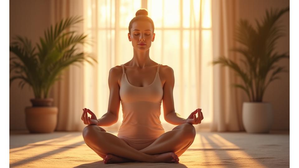 Immagine serena di una persona che medita o pratica yoga, simboleggiando benessere e consapevolezza, con un focus sul bilanciamento e l'armonia interiore.