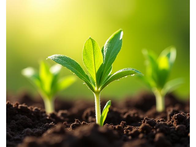 Germogli verdi che spuntano dal terreno, simbolo di rinascita primaverile.