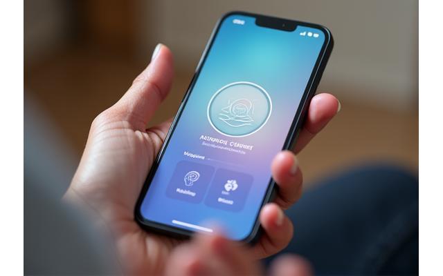 Schermo di smartphone che mostra un'app di mindfulness o meditazione.